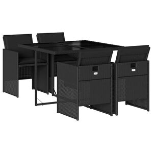 vidaXL Ensemble &agrave; manger de jardin coussins 5pcs Noir R&eacute;sine tress&eacute;e