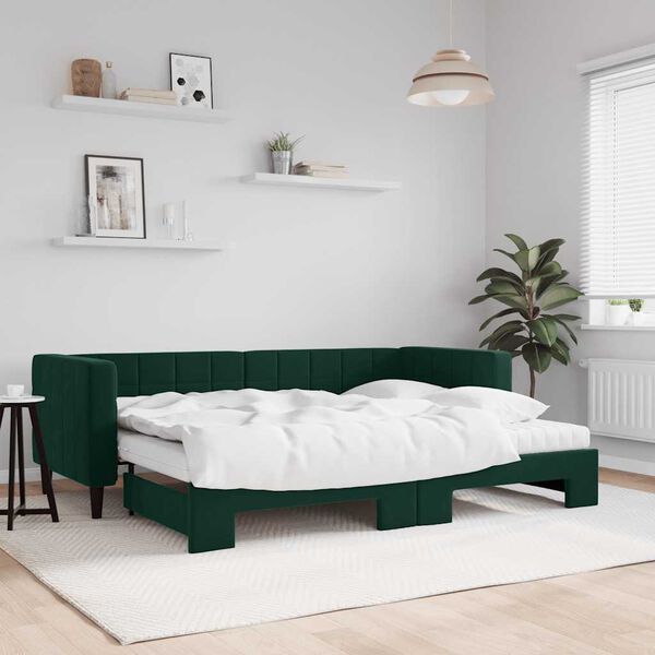 vidaXL Lit de jour avec gigogne et matelas vert fonc&eacute; 80x200cm velours