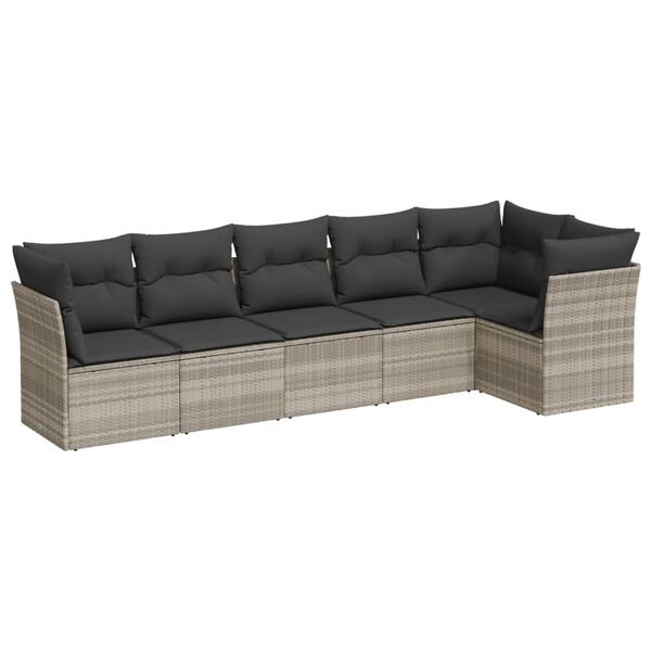 vidaXL Salon de jardin 6 pcs avec coussins gris clair r&eacute;sine tress&eacute;e
