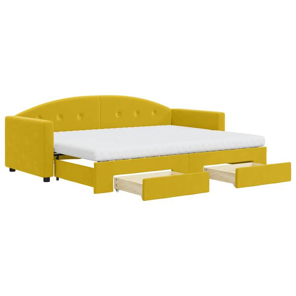 vidaXL Lit de jour avec gigogne et tiroirs jaune 80x200 cm velours