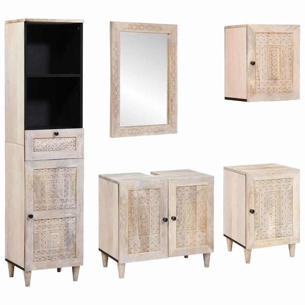 vidaXL Ensemble de mobilier de salle de bain avec tiroir 5 pcs Blanc