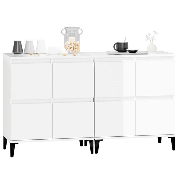 vidaXL Buffets 2 pcs blanc brillant 60x35x70 cm bois d'ing&eacute;nierie