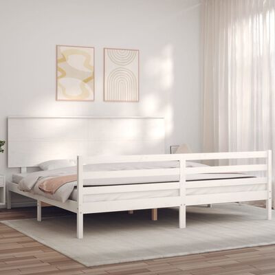 vidaXL Cadre de lit avec tête de lit blanc Super King Size bois massif