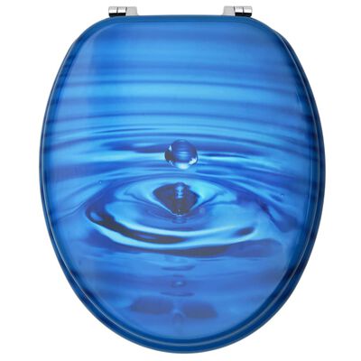 vidaXL Siège de toilette avec couvercle MDF Bleu Gouttes d'eau