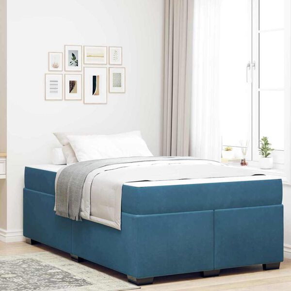 vidaXL Cadre de lit avec matelas Bleu fonc&eacute; 120 x 190 cm tissu