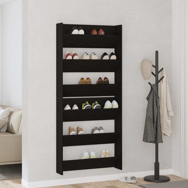 vidaXL Cabinet &agrave; chaussures 2 pcs Ch&ecirc;ne noir 85 x 18 x 90 cm