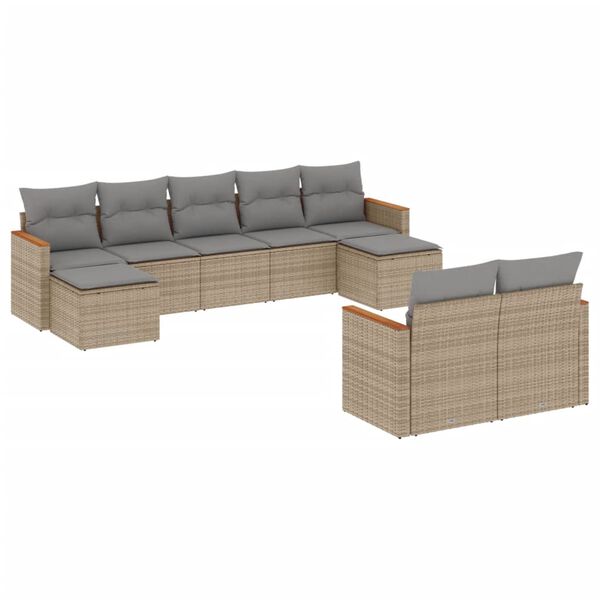 vidaXL Salon de jardin avec coussins 9 pcs beige r&eacute;sine tress&eacute;e