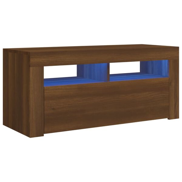 vidaXL Meuble TV avec lumi&egrave;res LED Ch&ecirc;ne marron 90x35x40 cm