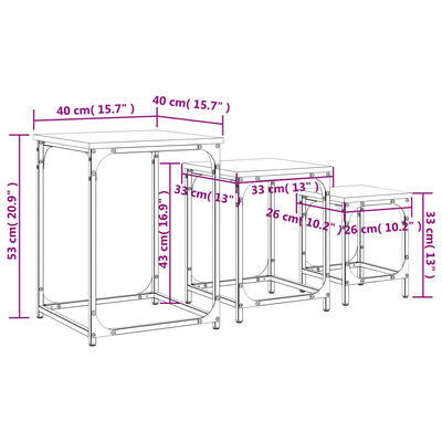 vidaXL Tables basses gigognes 3 pcs noir bois d'ingénierie