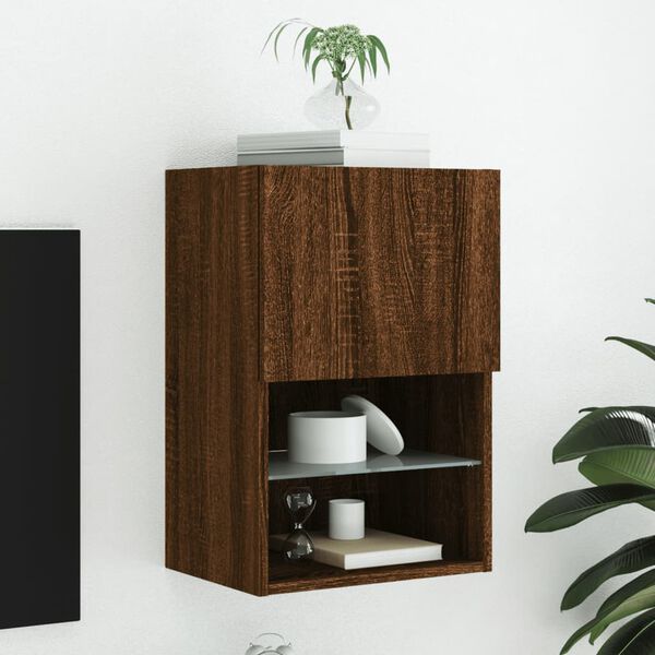 vidaXL Meuble TV avec lumi&egrave;res LED ch&ecirc;ne marron 40,5x30x60 cm