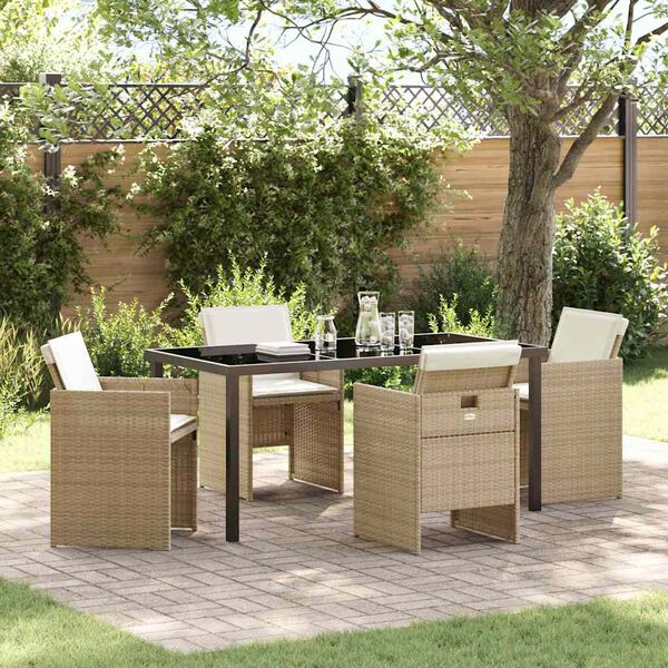 vidaXL Ensemble de salle &agrave; manger pour jardin 5 pcs Beige polyrotin