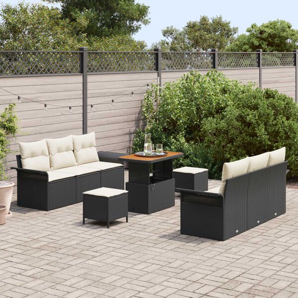 vidaXL Ensemble de canap&eacute; de jardin avec coussin 9 pcs Noir polyrotin