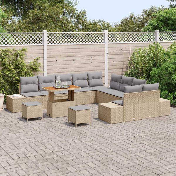 vidaXL Ensemble de canap&eacute; de jardin 13 pcs Beige polyrotin