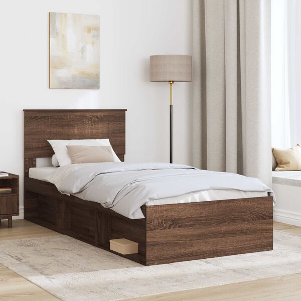 vidaXL Cadre de lit avec t&ecirc;te de lit Ch&ecirc;ne brun 90 x 190 cm Pin massif