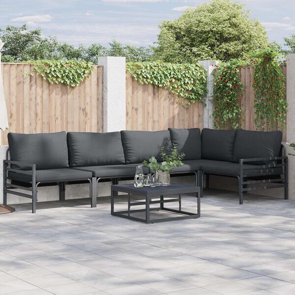 vidaXL Ensemble de canap&eacute; de jardin avec coussin 6 pcs Noir Acier