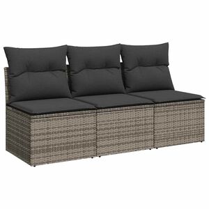 vidaXL Canap&eacute; de jardin avec coussins 3 places gris r&eacute;sine tress&eacute;e