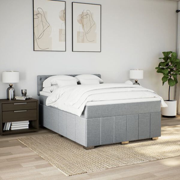 vidaXL Sommier &agrave; lattes de lit avec matelas Gris clair 140x200cm Tissu