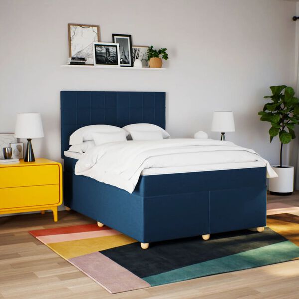 vidaXL Sommier &agrave; lattes de lit avec matelas Bleu 140x200 cm Tissu
