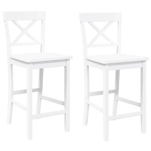 vidaXL Tabourets de bar (lot de 2) en bois massif blanc et caoutchouc