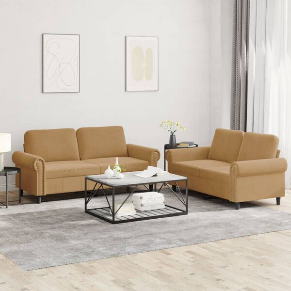 vidaXL Ensemble de canap&eacute;s 2 pcs avec coussins Marron Velours