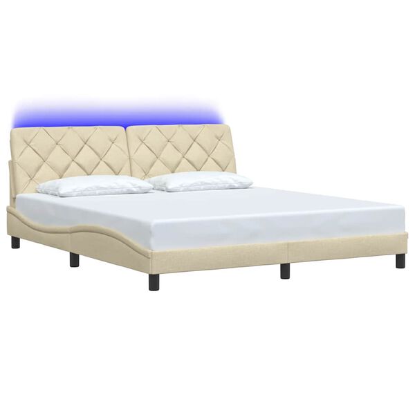 vidaXL Cadre de lit avec LED sans matelas cr&egrave;me 180x200 cm tissu