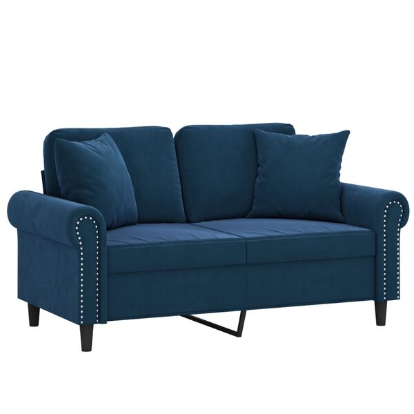 vidaXL Canap&eacute; 2 places et oreillers et coussins Bleu 120 cm Velours