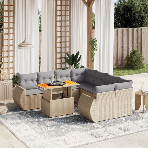 vidaXL Salon de jardin avec coussins 9 pcs beige r&eacute;sine tress&eacute;e
