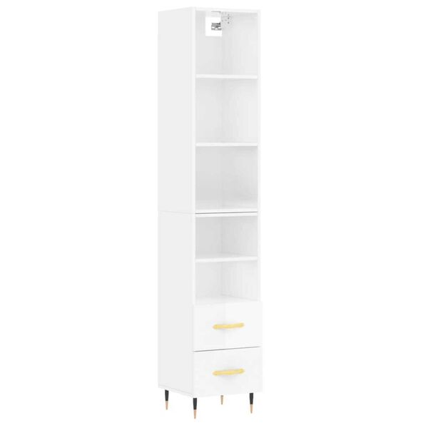 vidaXL Buffet haut Blanc brillant 34,5x34x180 cm Bois d'ing&eacute;nierie