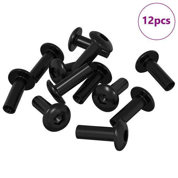 vidaXL Boulons &agrave; Manchon 12 pcs Noir M4 x 14,5 mm M&eacute;tал
