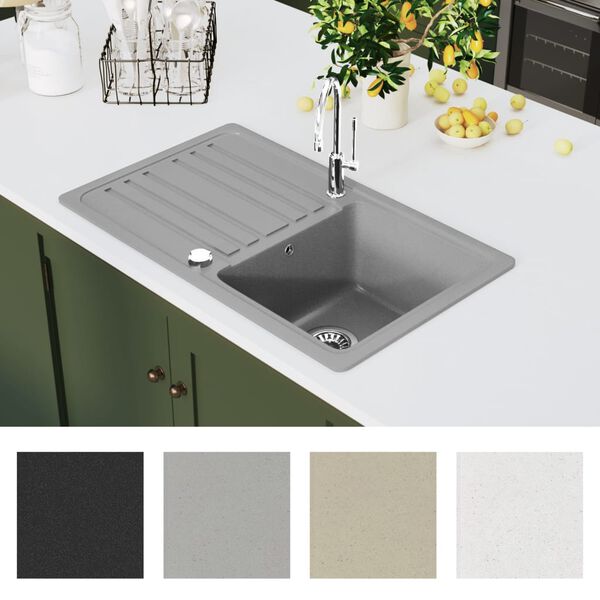 vidaXL &Eacute;vier de cuisine en granite avec &eacute;gouttoir r&eacute;versible Gris