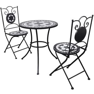 vidaXL Mobilier de bistro 3 pcs Carreaux c&eacute;ramiques Noir et blanc