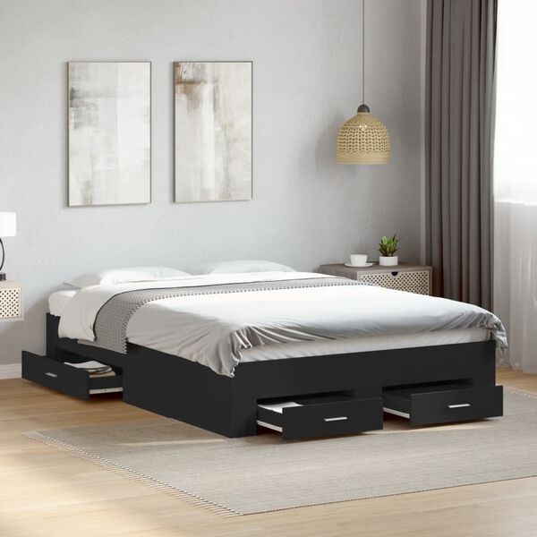 vidaXL Cadre de lit avec tiroirs sans matelas noir 120x200 cm