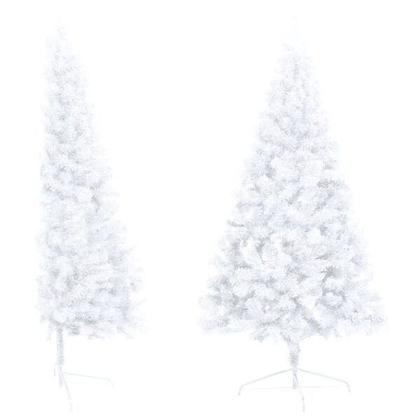 vidaXL Demi-arbre de No&euml;l artificiel pr&eacute;-&eacute;clair&eacute; et boules blanc 120cm