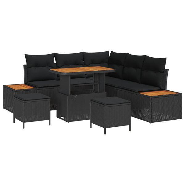 vidaXL Ensemble de canap&eacute; de jardin 8 pcs Noir polyrotin