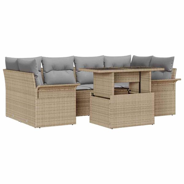 vidaXL Ensemble de canap&eacute; de jardin 7 pcs Beige Poly rotin