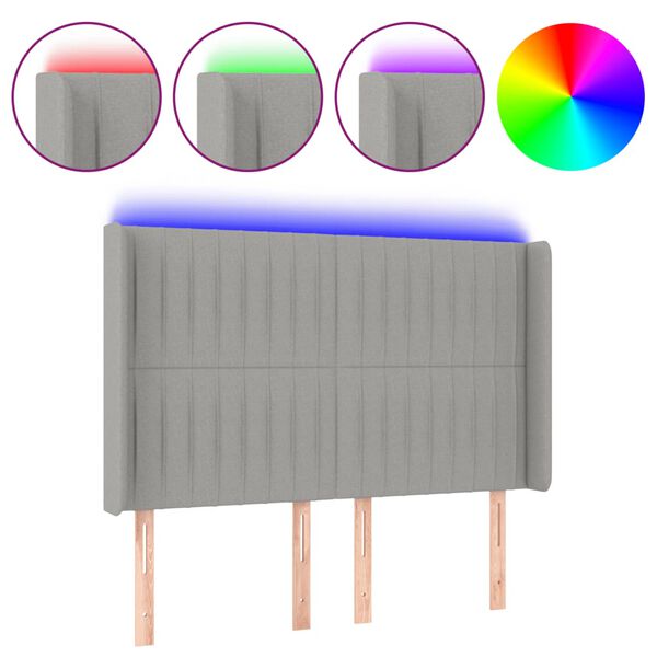 vidaXL T&ecirc;te de lit &agrave; LED Gris clair 147x16x118/128 cm Tissu