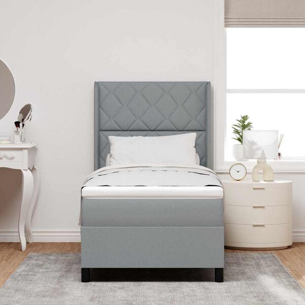 vidaXL Lit &agrave; ressort LED avec matelas Gris clair 90 x 200 cm tissu