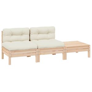 vidaXL Salon de jardin 3 pcs avec coussins cr&egrave;me Bois de pin massif