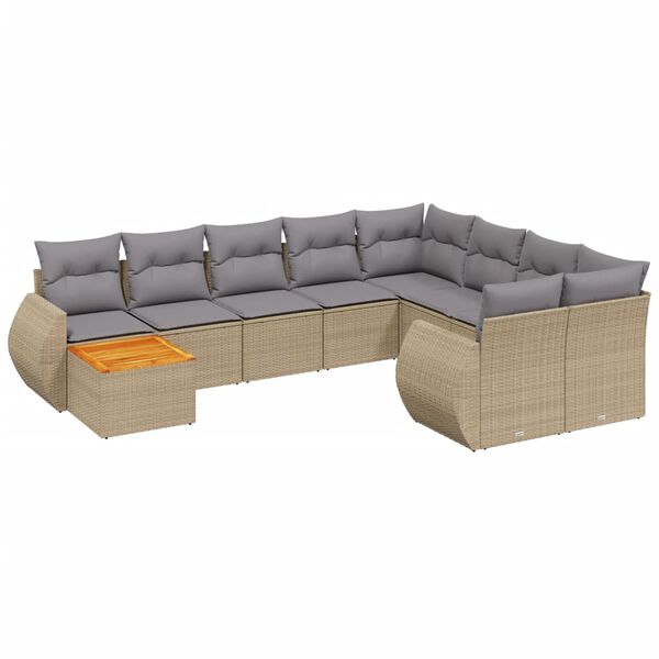 vidaXL Salon de jardin avec coussins 10 pcs beige résine tressée