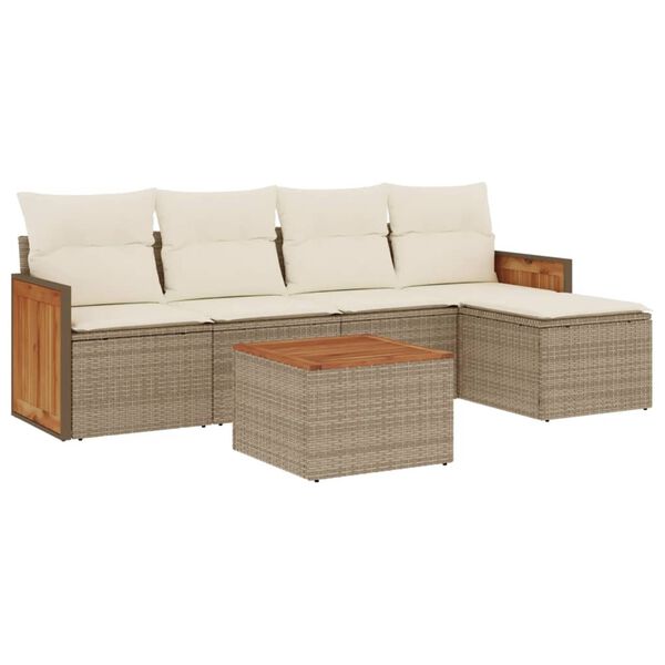 vidaXL Salon de jardin avec coussins 6 pcs beige r&eacute;sine tress&eacute;e