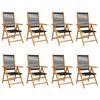 vidaXL Fauteuils pliants inclinables, 8 pi&egrave;ces, en bois d'acacia massif noir