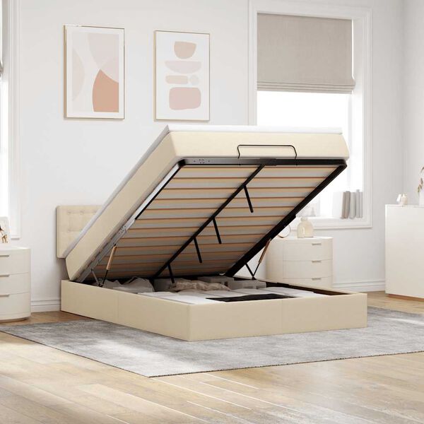 vidaXL Lit ottoman avec matelas cr&egrave;me 140x190 cm tissu