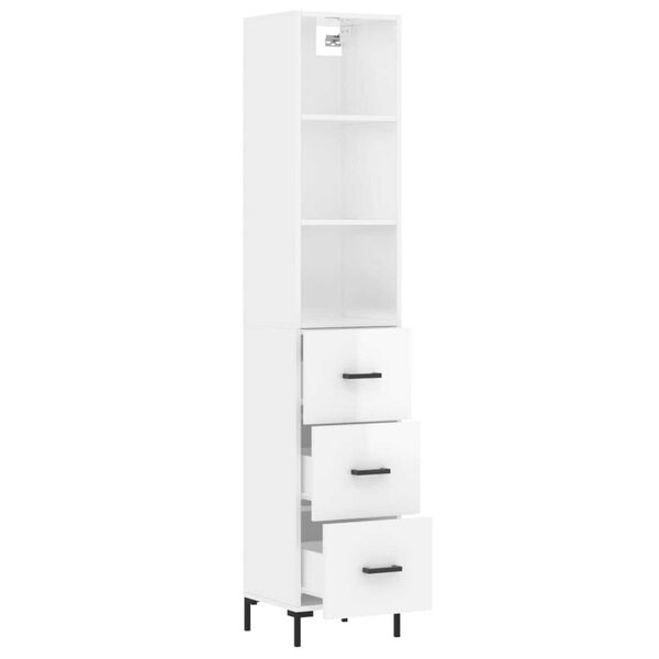 vidaXL Buffet haut Blanc brillant 34,5x34x180 cm Bois d'ing&eacute;nierie