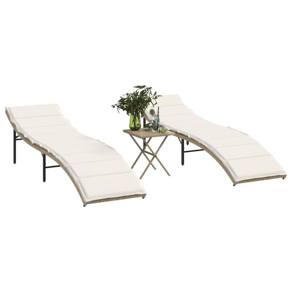 vidaXL Chaises longues lot de 2 avec table beige r&eacute;sine tress&eacute;e