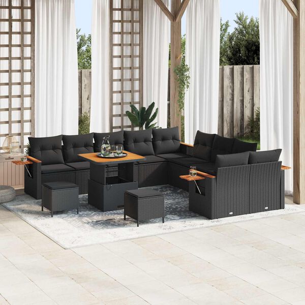 vidaXL Ensemble de canap&eacute; de jardin avec coussin 13 pcs Noir