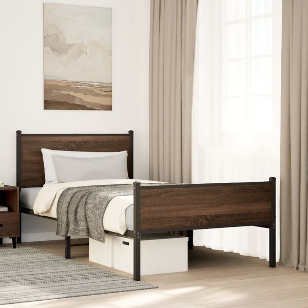 vidaXL Cadre de lit en m&eacute;tal sans matelas ch&ecirc;ne marron 100x200 cm