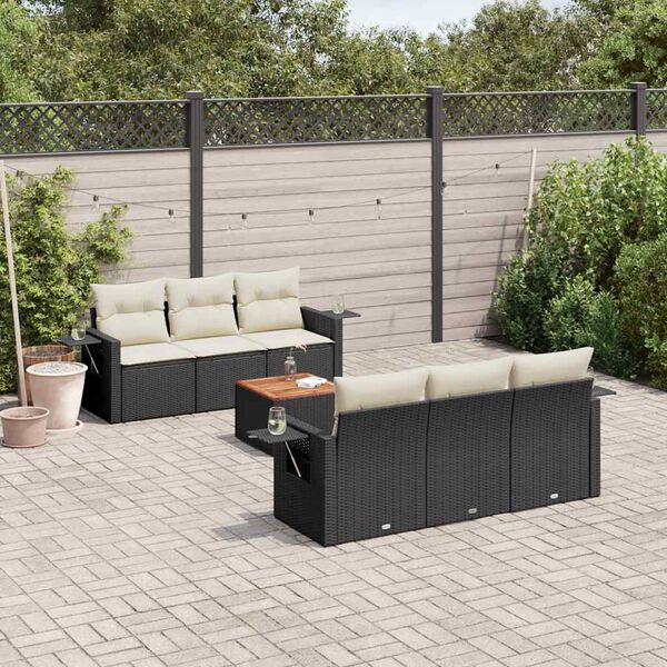 vidaXL Salon de jardin 7 pcs avec coussins noir r&eacute;sine tress&eacute;e