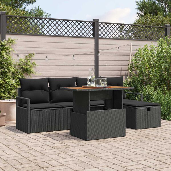 vidaXL Ensemble de canap&eacute; de jardin 6 pcs Noir polyrotin