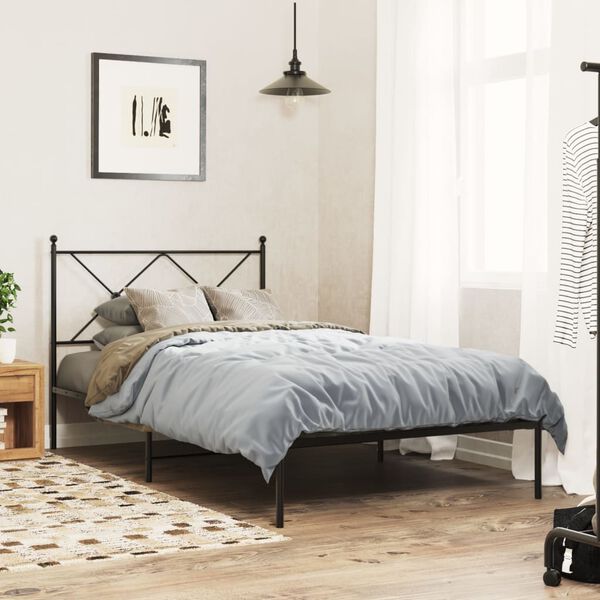 vidaXL Cadre de lit m&eacute;tal sans matelas avec t&ecirc;te de lit noir 107x203cm