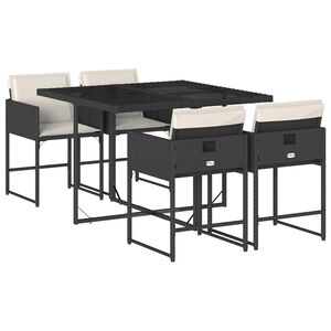 vidaXL Ensemble &agrave; manger de jardin coussins 5pcs Noir R&eacute;sine tress&eacute;e